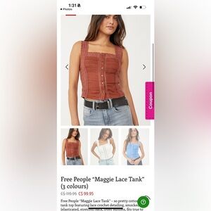Rust Red Button-Front Crochet Trim Tank Top *FREE PEOPLE*